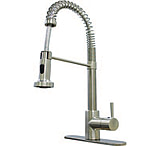 Image of American Brass RV Kitchen Faucet With Hi Arc Coiled Hammer Spout Single Lever Handle And Pull Down Sprayer Brushed Nickel