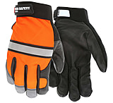Image of MCR Safety Mechanics Gloves, Premium Grain Cow Palm, Hi-Vis Back, Reflective Knuckle Stripe and Fingertips