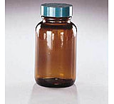 Image of Qorpak Packers, Amber, Wide Mouth, Qorpak 7938 With Fluoropolymer Resin-Lined Green Thermoset Cap, Case of 12