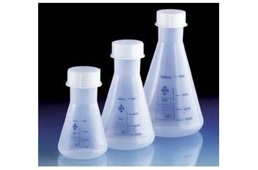 Image of BrandTech Erlenmeyer Flasks with Screw Caps, PMP, BrandTech V666941 Polypropylene Flasks