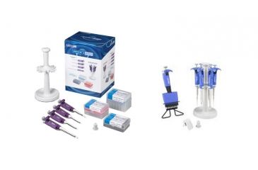 Image of Labnet BioPette Plus 4 Pack Plus Starter Kit - 4 Pipettes,0.5-10ul,2-20ul,20 to 200ul,100-1000ul,3 Racks of BioFree Tips and 6 Place Carousel Stand P3940-SK4 with FREE BioPette Plus 1000-5000Âµl singl P3940-SK4-KIT8