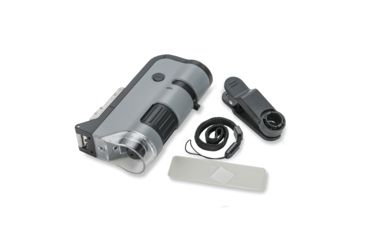 Image of Carson 100x-250x MicroFlip Portable Microscope, w/ Phone Clip, Grey/Black MP-250