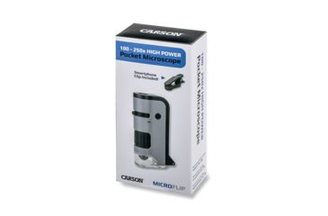 Image of Carson 100x-250x MicroFlip Portable Microscope, w/ Phone Clip, Grey/Black MP-250