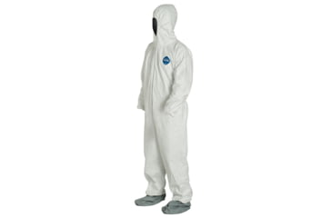 Image of DuPont Tyvek 400 Coverall w/Respirator Fit Hood and Attached Skid-Resistant Boots, Elastic Wrists, Waist, White, M, Case of 25, TY122SWHMD00