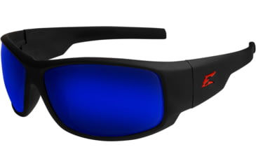 Image of Edge Eyewear Caraz Torque - Matte Black Frame with Red E Logo / Polarized Aqua Precision Blue Mirror Lenses, One Size, THZAP238