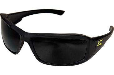 Image of Edge Safety Brazeau Torque Glasses, Black w/Yellow E Logo Frame, Smoke Lens, XB136-E1