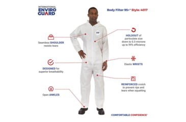 Image of International Enviroguard Body Filter 95+ 4017 Coverall, Elastic Wrist & Ankle, White, L, Case of 25, 4017L