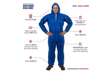 Image of International Enviroguard SmallS 2225 Coverall w/Attached Hood, Elastic Wrist and Ankle, Blue, 3XL, 25EA/CS 2225BXXXL