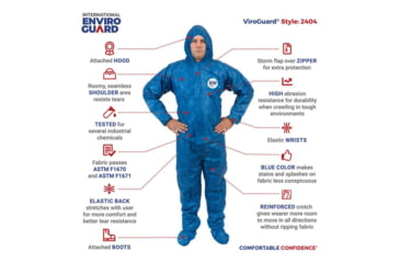 Image of International Enviroguard ViroGuard 2404 Coverall w/Hood, Boot, Elastic Wrist and Back, Blue, Extra Large, Case 25, 2404-XL
