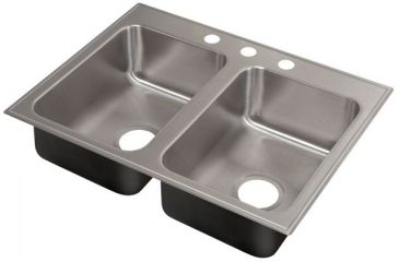 Image of Just Manufacturing Ss Dbl Sink W/FAUCET Ledge DL-2233-A-GR