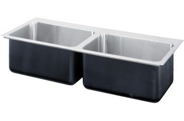 Image of Just Manufacturing Ss Dbl Sink W/FAUCET Ledge DLXD-2243AGR