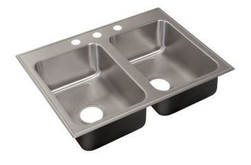 Image of Just Manufacturing Ss Dbl Sink W/FAUCET Ledge DLX-2237A-GR