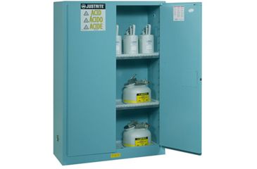 Image of Justrite Corrosives/Acids Safety Cabinet, 30 Gallon, 1 Bi-Fold Self-Close Door, Blue, 8930822