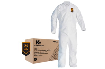 Image of Kimberly Clark KleenGuard A30 Coveralls, Zipper Front w 1in Flap, Wrists and Ankles, White, Medium, Case of 25, 46102-85