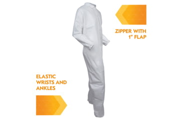 Image of Kimberly Clark KleenGuard A30 Coveralls, Zipper Front w 1in Flap, Wrists and Ankles, White, Medium, Case of 25, 46102-85