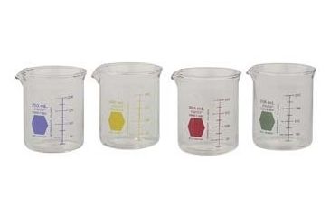 Image of Kimble/Kontes KIMAX Color-Coded Griffin Beakers, Double Scale, Borosilicate Glass, Kimble Chase 14000R 50 Raging Red Graduations
