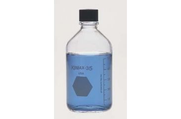 Image of Kimble/Kontes KIMAX Media/Storage Bottles, KG-35 Borosilicate Glass, Graduated, Kimble Chase 61110R 500 Black Phenolic 14-B White Rubber-Lined Closure