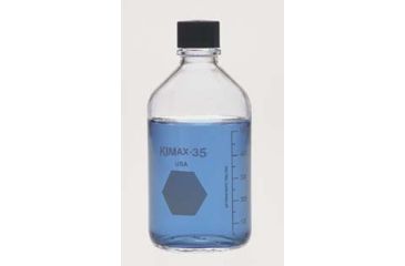 Image of Kimble/Kontes KIMAX Media/Storage Bottles, KG-35 Borosilicate Glass, Graduated, Kimble Chase 61111R 1000 Black Phenolic 14-B White Rubber-Lined Closure