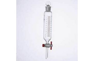 Image of Kimble/Kontes KIMAX Separatory Funnels, Cylindrical, Graduated, Double Scale, PTFE Stopcock, [ST] Stopper, Kimble Chase 29040F 250