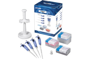 Image of Labnet Biopette Plus 4 Pack Plus Starter Kit,4 Pipettes,3 Racks of Biofree Tips,6 Place Carousel Stand P3942-SK4