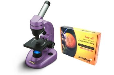 Image of Levenhuk 1280x NG Microscope, Amethyst, with Levenhuk See All Prepared Slides Set