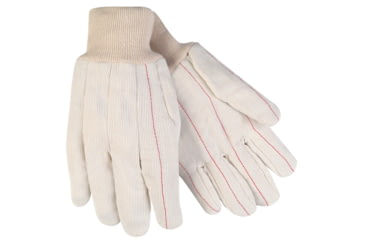 Image of MCR Safety 9018CDPC Double Palm Work Gloves, 18oz Corded Cotton Polyester Blend, Clute Pattern with Straight Thumb, Knit Wrist, White, Large, 9018CDPC