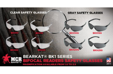 Image of MCR Safety BearKat BK1 Series Bifocal Readers Safety Glasses, 2.5 Diopter, Gray, One Size, BKH25G