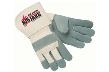 Image of MCR Safety Big Jake Premium A+ Side Leather Palm Work Gloves, 4.5in Safety cuff, Sewn with DuPont Kevlar, Gray, X - Large, 1710XL