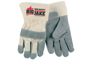 Image of MCR Safety Big Jake Premium A+ Side Leather Palm Work Gloves, Sewn with DuPont Kevlar, 2 3/4in Safety Cuff, Gray, Large, 1700L