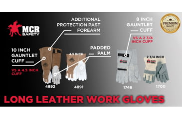 Image of MCR Safety Big Jake Premium A+ Side Leather Palm Work Gloves, Sewn with DuPont Kevlar, 2 3/4in Safety Cuff, Gray, Large, 1700L
