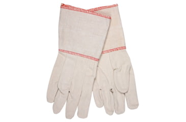 Image of MCR Safety Canvas Work Gloves, Clute Pattern, 4.5in Plasticized Gauntlet Cuff, Cotton Polyester Blend, Straight Thumb, Natural, Large, 8200G