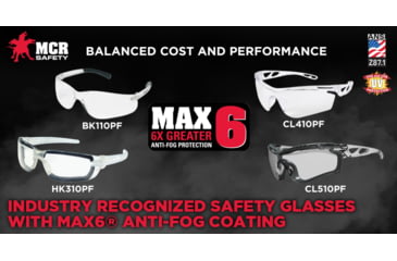 Image of MCR Safety Checklite CL5 Series Safety Glasses, MAX6 Anti-Fog Lens, Removable Closed Cell Foam Gasket, Earplug Retaining Technology, Temples Hold Earplug Cord in Place, Clear, One Size, CL510PF