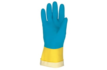 Image of MCR Safety Chem-Tech Neoprene over Latex Gloves, 28 mil Thickness, 12in Length, Blue/Yellow, Medium, 5408S