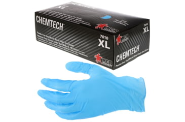 Image of MCR Safety ChemTech Disposable Nitrile Vinyl Blended Gloves, Powder Free Industrial Food Service Grade, 9.5in Length, 4 mil Thickness, Blue, X - Large, 7010XL