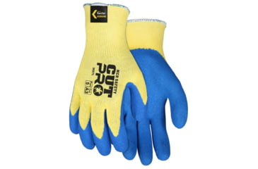 Image of MCR Safety Cut Pro 10 Gauge Kevlar Shell Cut Resistant Work Gloves, Latex Coated Palm and Fingertips, Blue/Yellow, Medium, 9687M