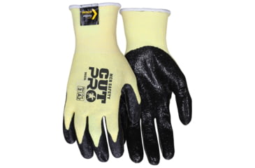 Image of MCR Safety Cut Pro 15 Gauge Stretch Kevlar Shell Cut Resistant Work Gloves, Textured Nitrile Coated Palm and Fingertips, Black/Yellow, Medium, 9693M