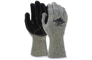Image of MCR Safety Cut Pro Hero 7 Gauge Regular Weight Shell, ARX Aramid Fibers, Cut Resistant Work Gloves with Leather Palm, 5in Knit Wrist, Black, Large, 93861GL