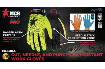 Image of MCR Safety Cut Pro Mechanics Cut and Puncture Resistant Work Gloves, Synthetic Leather Palm and Fingers, Palm Lined with Alycore, Black/Hi-Vis Lime, Medium, ML300AM