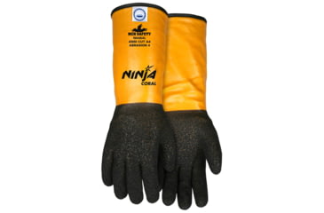 Image of MCR Safety Cut Pro Ninja Coral Cut Resistant Work Gloves, 10 Gauge Dyneema Diamond Technology Lined, 14in PVC Cuff with Coral Dip, Black, Medium, N6464M