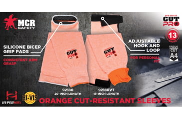 Image of MCR Safety Cut Pro Sleeves 13 Gauge Hypermax Hi-Vis Silicone Bicep Grip Pads, 20in Length, ANSI Cut A4, Orange, One Size, 9218O