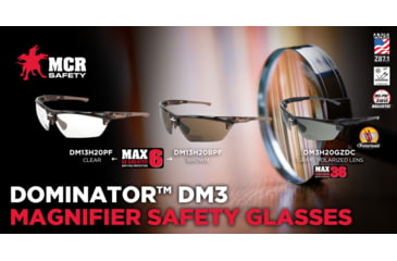 Image of MCR Safety Dominator DM3 Magnifier 2.0 Diopter Polarized Lens MAX36 Anti-Fog/Anti-Scratch Coating, Gray, One Size, DM3H20GZDC