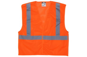 Image of MCR Safety Hi Vis Reflective Safety Vest, ANSI Type R Class 2, Mesh with 2in Silver Stripes, Breakaway Design with Hook and Loop Closures, Fluorescent Orange, XL, CL2MOXL