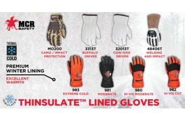 Image of MCR Safety Leather Drivers Insulated Work Gloves, Buffalo Grain with Shirred Elastic Back, Lined with Thinsulate, White, Large, 3313TL