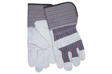 Image of MCR Safety Long Gauntlet Leather Palm Work Gloves, C Grade Shoulder Leather with 4.5in Rubberized Cuff, Gray, Large, 12011