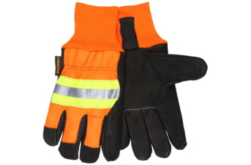 Image of MCR Safety Luminator Leather Drivers Insulated Work Gloves, Premium Grain Pigskin Leather Palm and Hi-Vis Back, Thermosock Lined and Wing Thumb, Black, Large, 34411L