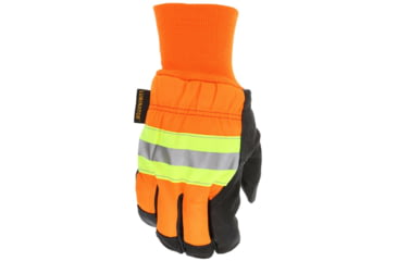 Image of MCR Safety Luminator Leather Drivers Insulated Work Gloves, Premium Grain Pigskin Leather Palm and Hi-Vis Back, Thermosock Lined and Wing Thumb, Black, Large, 34411L