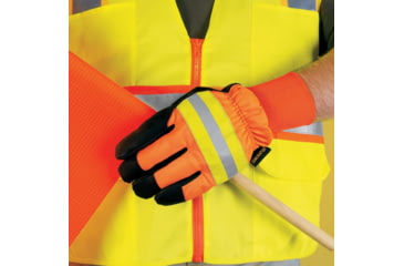 Image of MCR Safety Luminator Leather Drivers Insulated Work Gloves, Premium Grain Pigskin Leather Palm and Hi-Vis Back, Thermosock Lined and Wing Thumb, Black, Large, 34411L