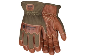 Image of MCR Safety Mustang Utility Drivers Work Gloves, Grain Goat with Double Palm, DuPont Kevlar Lined and Sewn, Nomex Back with Wing Thumb, Brown, Medium, MU3624FRM