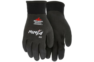 Image of MCR Safety Ninja Ice Insulated Work Gloves, 15 Gauge Nylon with Acrylic Terry Interior, Fully Coated with HPT, Black/Black, Large, N9690FCL