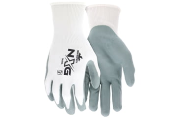 Image of MCR Safety NXG Work Gloves, 15 Gauge Nylon Shell, Air Infused Nitrile Foam Coated Palm and Fingertips, Gray/White, Large, 9694L